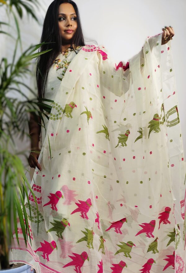 Premium Jamdani Hand-Embroidered Kurti Set with Dupatta and Pant