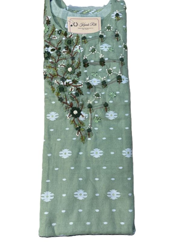 Pastel Green Jamdani Weaving Hand Embroidery Kurti Set