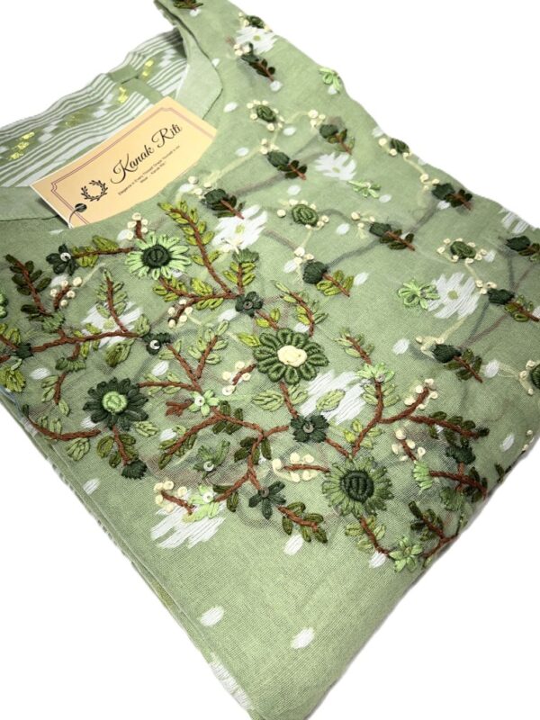 Pastel Green Jamdani Weaving Hand Embroidery Kurti Set
