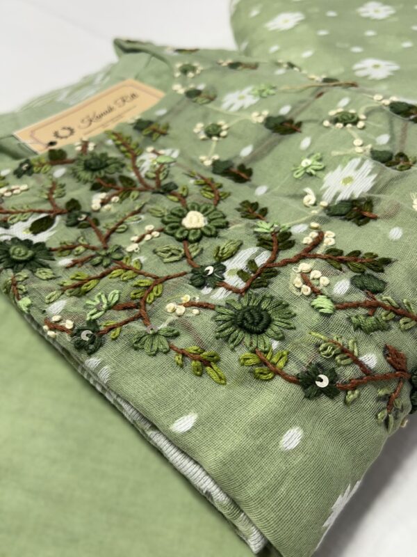 Pastel Green Jamdani Weaving Hand Embroidery Kurti Set