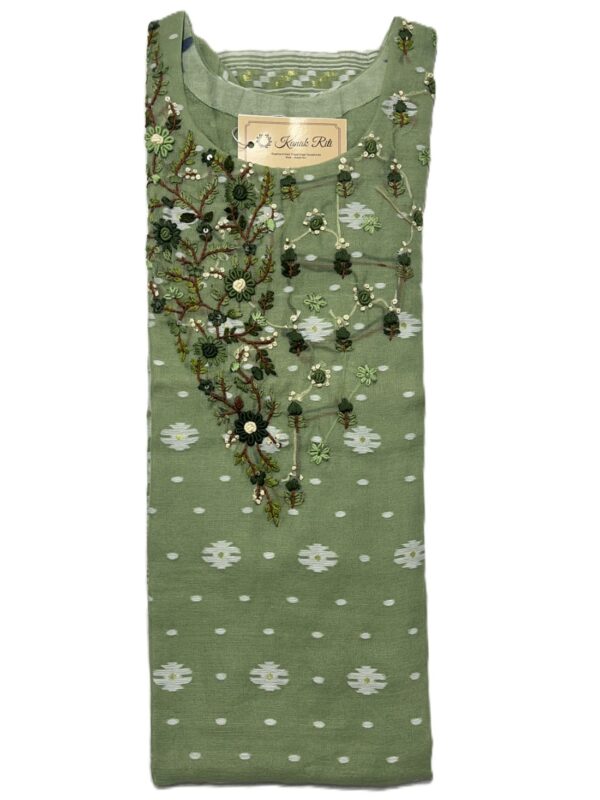 Pastel Green Jamdani Weaving Hand Embroidery Kurti Set
