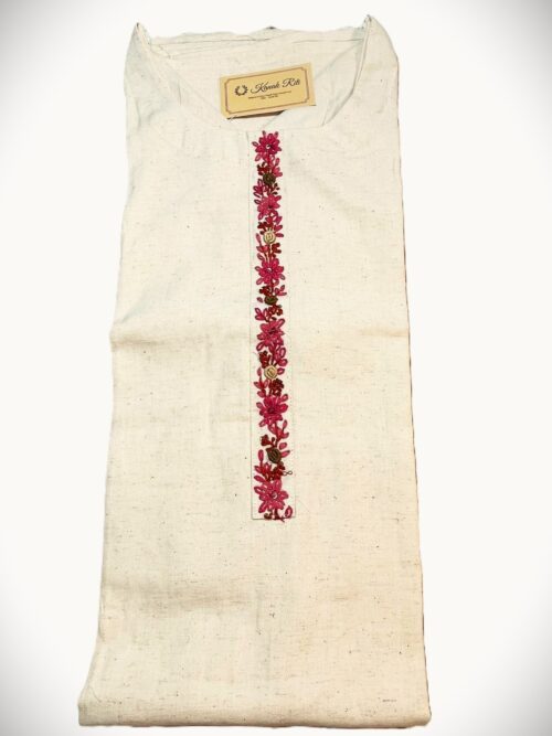 Off-White Khadi Cotton Kurti with Floral Hand Embroidery