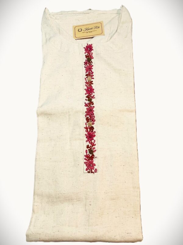 Off-White Khadi Cotton Kurti with Floral Hand Embroidery
