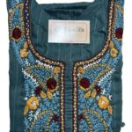 Lazy Daisy Stitch Hand Embroidered Teal Cotton Blend Kurti