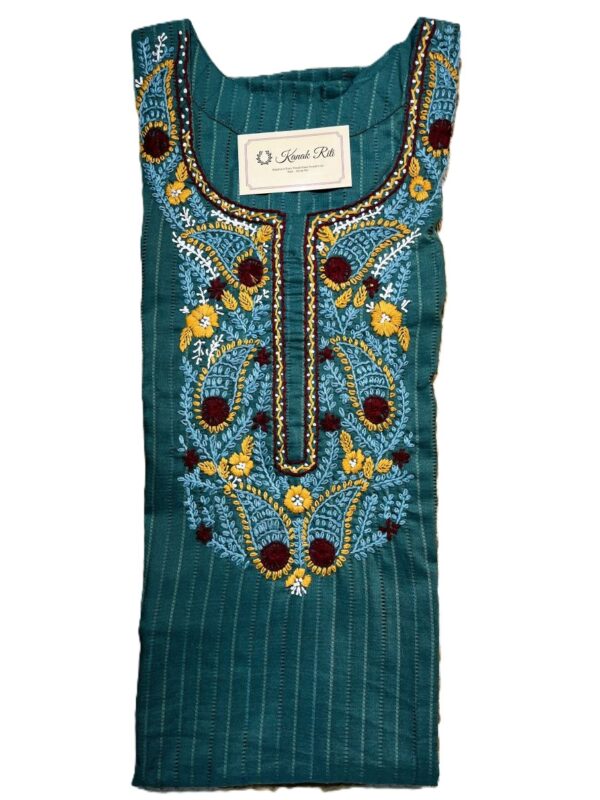 Lazy Daisy Stitch Hand Embroidered Teal Cotton Blend Kurti