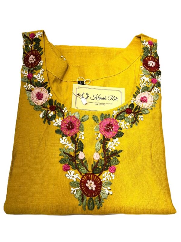 Mustard Yellow Vertica Cotton Kurti with Hand Embroidery