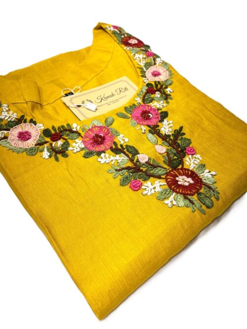 Mustard Yellow Vertica Cotton Kurti with Hand Embroidery