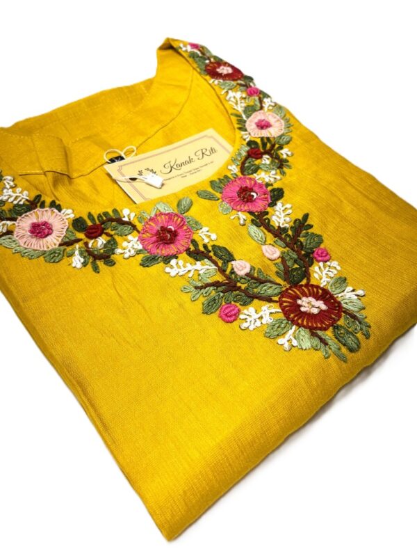 Mustard Yellow Vertica Cotton Kurti with Hand Embroidery