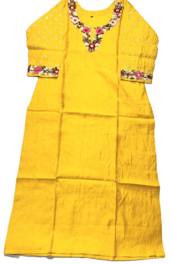 Mustard Yellow Vertica Cotton Kurti with Hand Embroidery