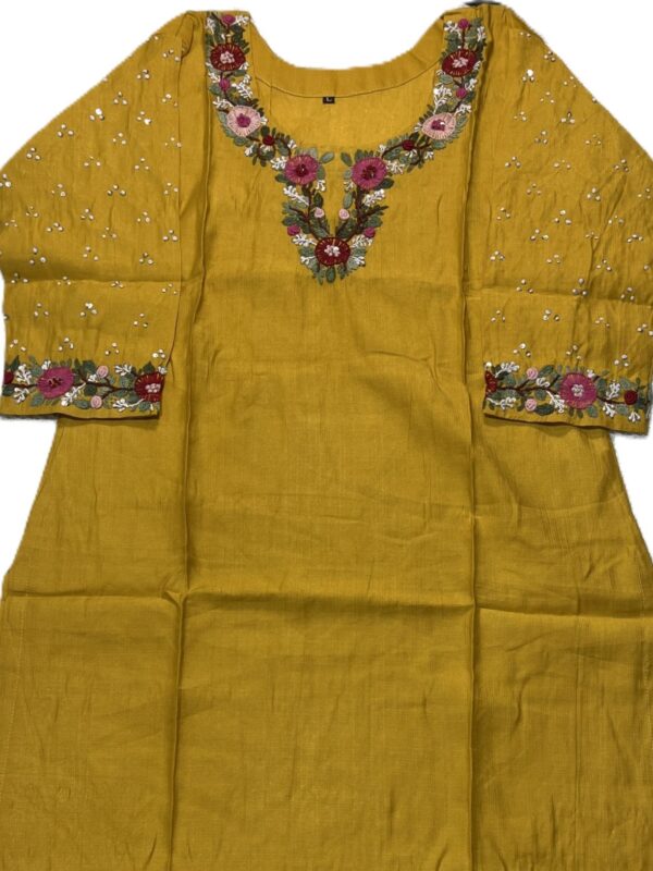 Mustard Yellow Vertica Cotton Kurti with Hand Embroidery