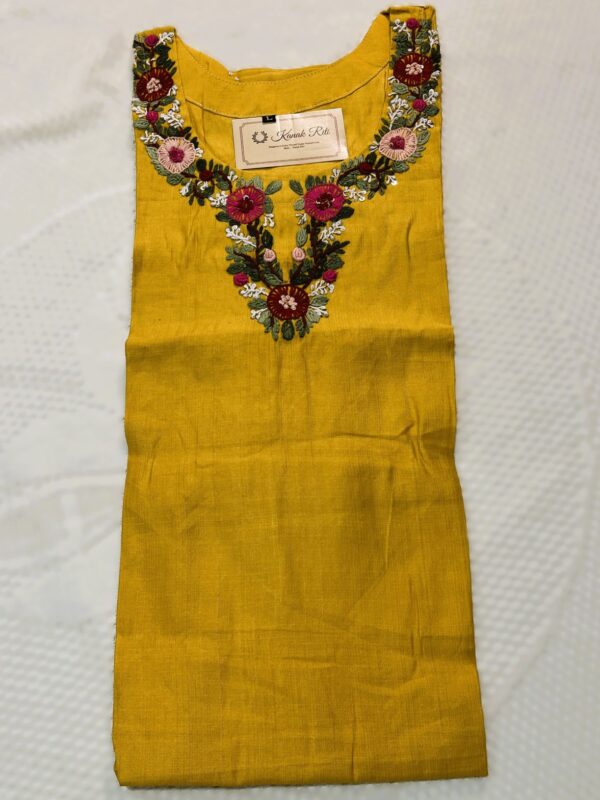 Mustard Yellow Vertica Cotton Kurti with Hand Embroidery