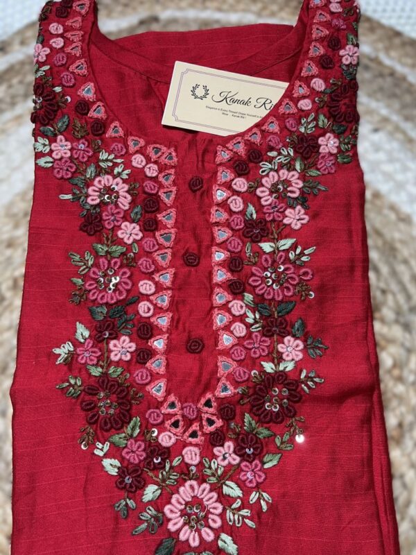 Hand Embroidered Floral Silk Kurti in Red