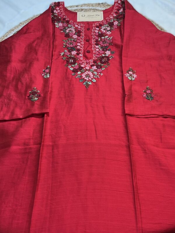 Hand Embroidered Floral Silk Kurti in Red