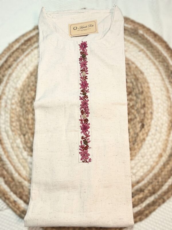 Off-White Khadi Cotton Kurti with Floral Hand Embroidery