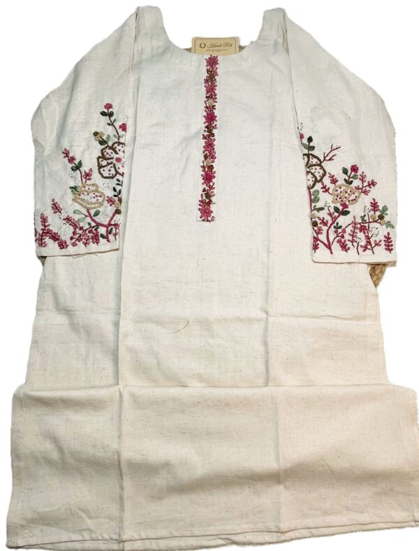 Off-White Khadi Cotton Kurti with Floral Hand Embroidery