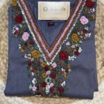 Grey Artisan Floral Embroidered Cotton Blend Kurti