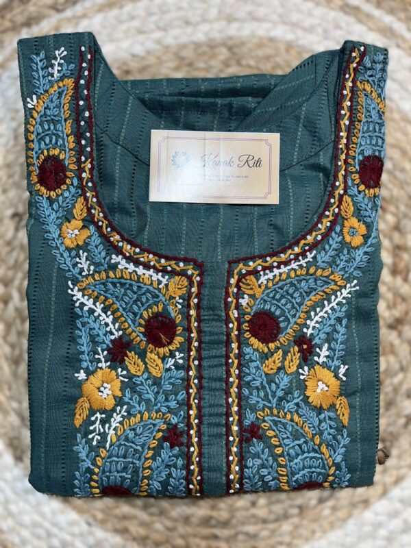 Lazy Daisy Stitch Hand Embroidered Teal Cotton Blend Kurti