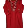 Hand Embroidered Floral Silk Kurti in Red
