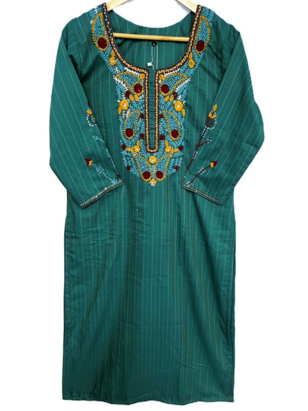Lazy Daisy Stitch Hand Embroidered Teal Cotton Blend Kurti