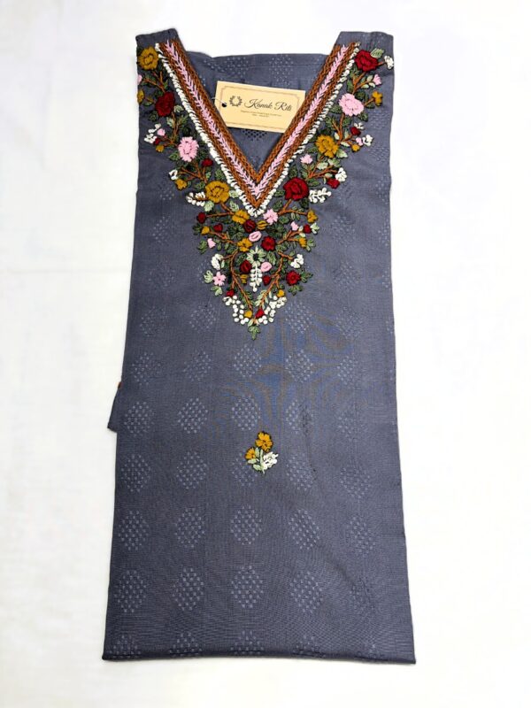 Grey Artisan Floral Embroidered Cotton Blend Kurti
