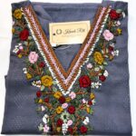 Grey Artisan Floral Embroidered Cotton Blend Kurti