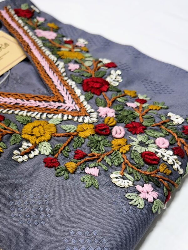 Grey Artisan Floral Embroidered Cotton Blend Kurti