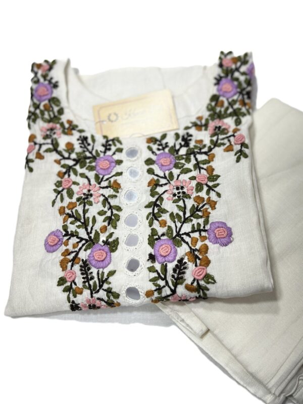 Hand embroidery with mirror work white kurti