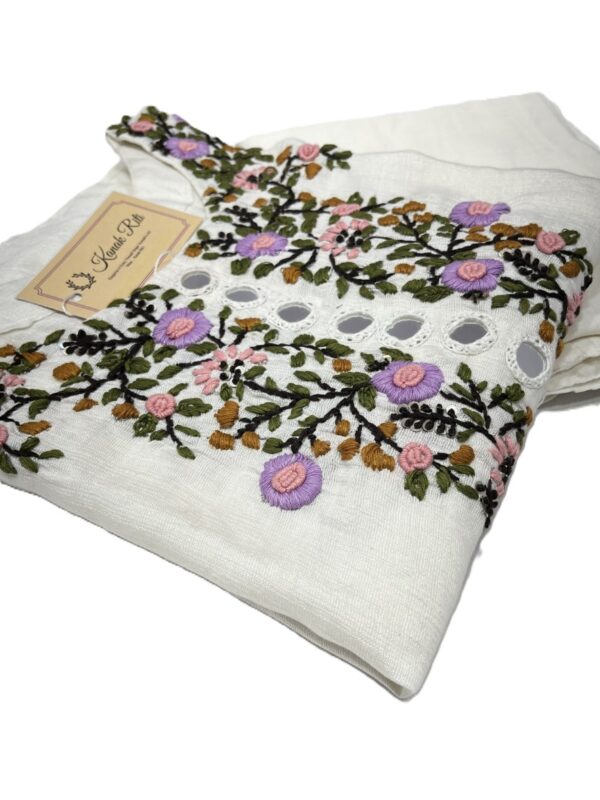 Hand embroidery with mirror work white kurti