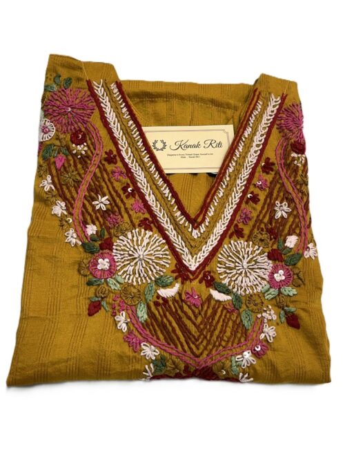 Premium yellow hand work kurti
