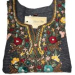 Designer Kurti Linen Fabric with Heavy Handwork