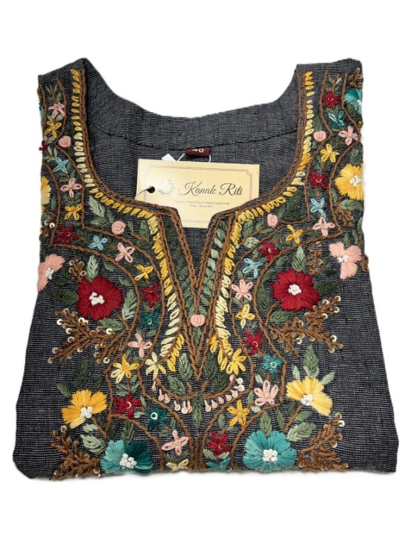 Designer Kurti Linen Fabric with Heavy Handwork