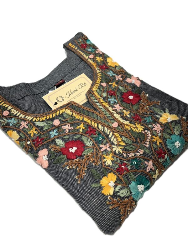 Designer Kurti Linen Fabric with Heavy Handwork