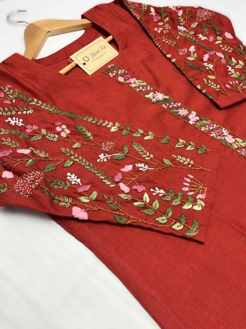 Ethnic Handmade Kurti for Women Floral Satin Stitch