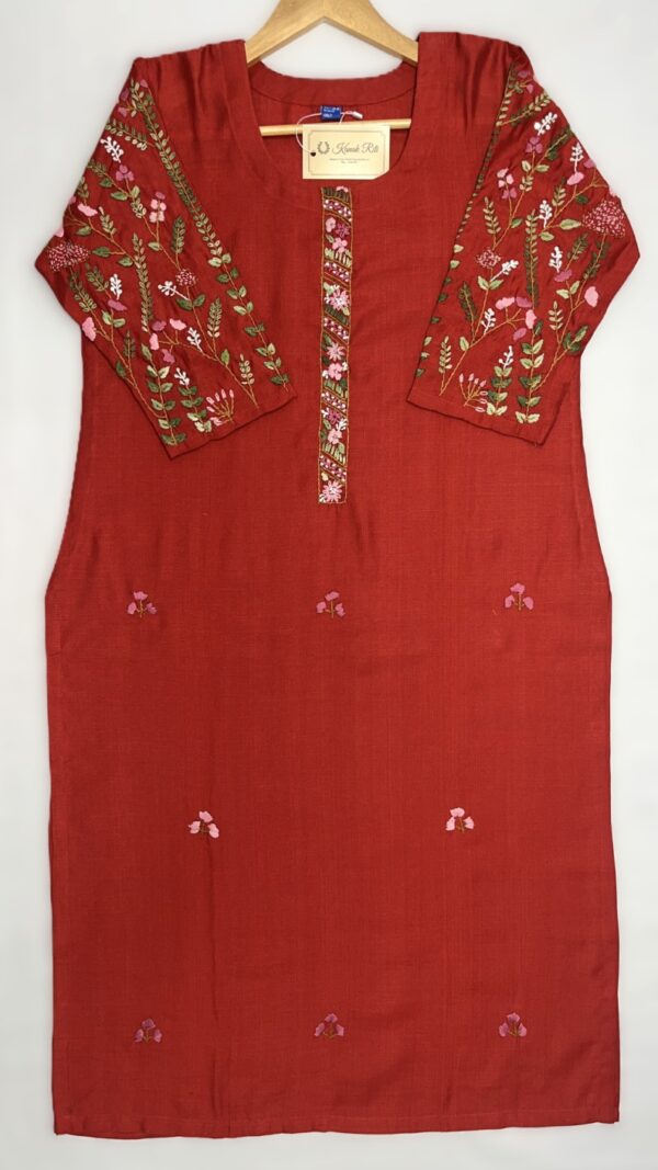 Ethnic Handmade Kurti for Women Floral Satin Stitch