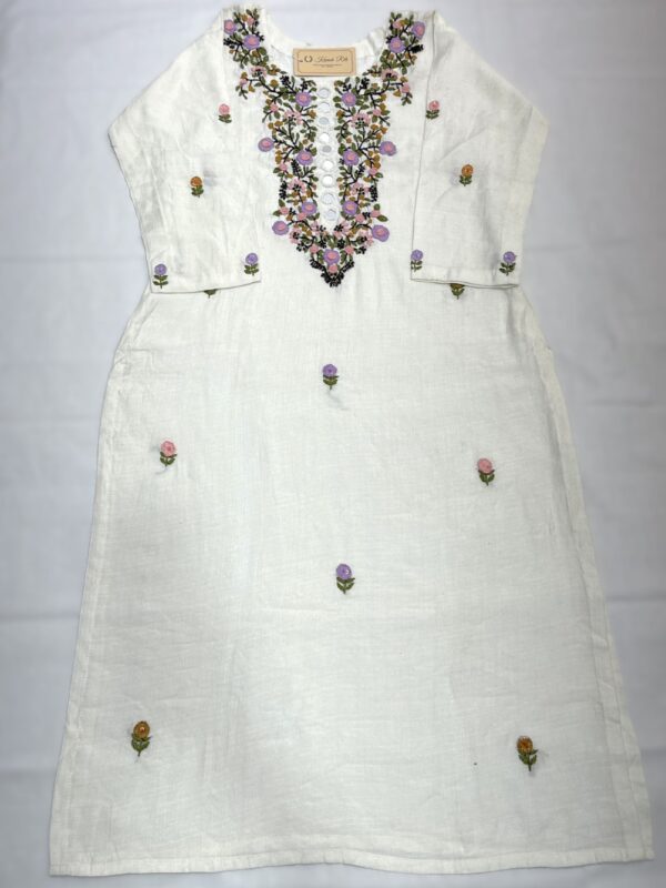 Hand embroidery with mirror work white kurti