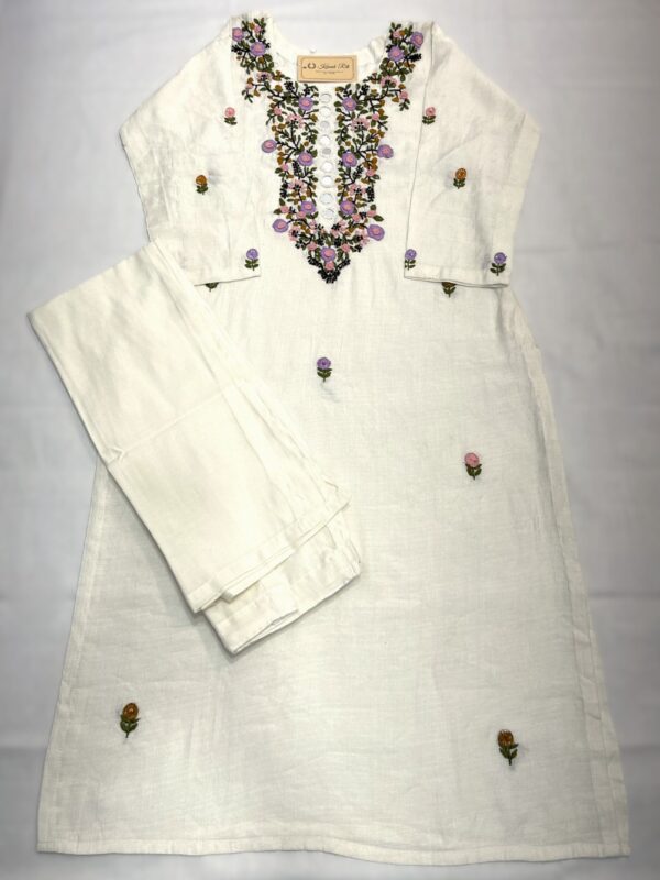Hand embroidery with mirror work white kurti