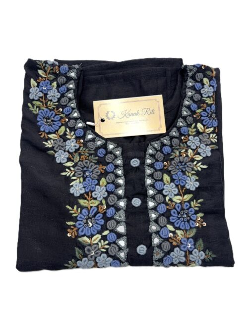Bullion Knot Stitch Hand Embroidered with Mirror Work Kurti