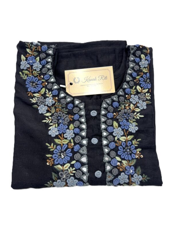Bullion Knot Stitch Hand Embroidered with Mirror Work Kurti