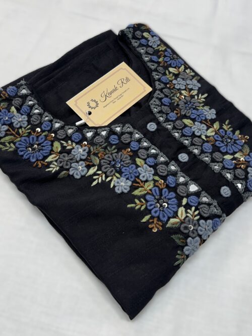 Bullion Knot Stitch Hand Embroidered with Mirror Work Kurti