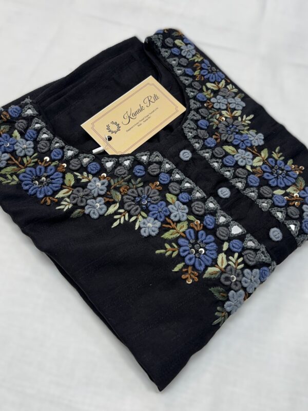 Bullion Knot Stitch Hand Embroidered with Mirror Work Kurti