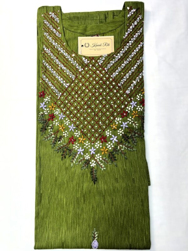 Bullion Knot Stitch Hand Embroidered with Mirror Work Silk Kurti