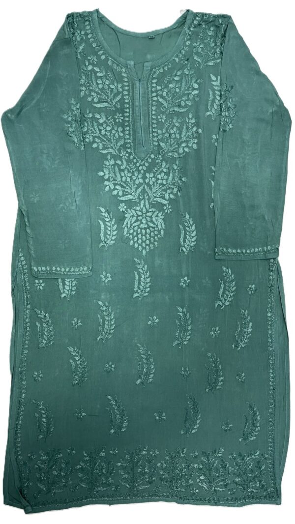 Elegant green long Chikankari kurti for women