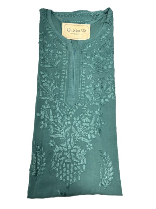 Elegant green long Chikankari kurti for women