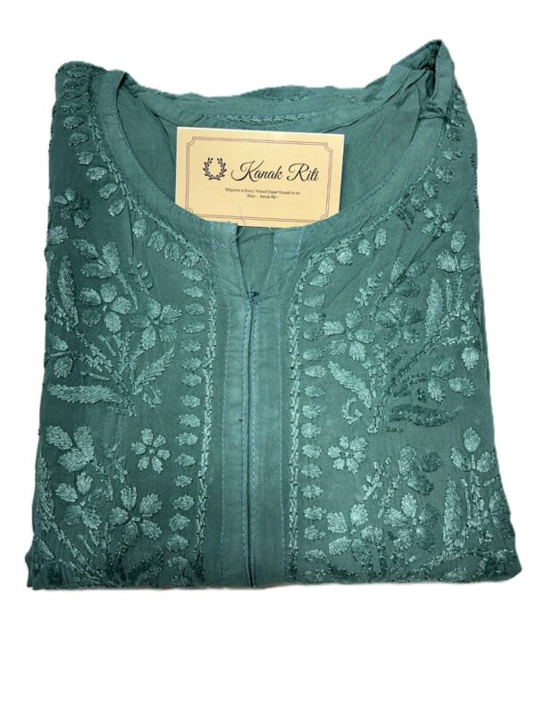 Elegant green long Chikankari kurti for women