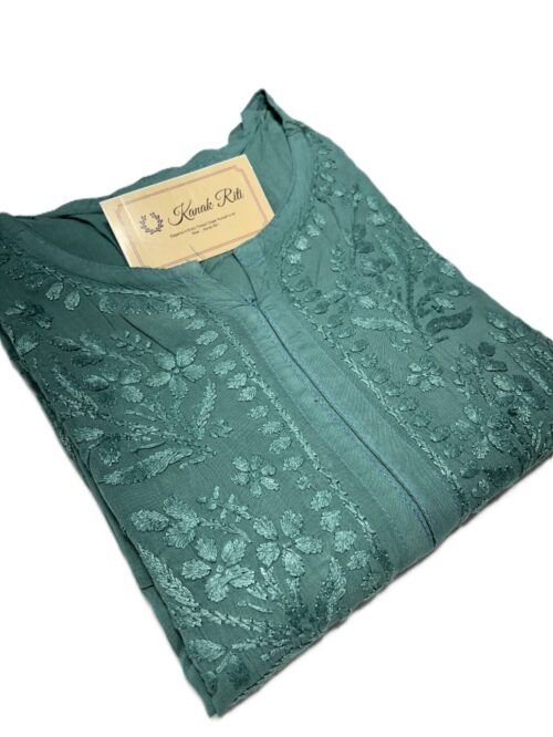 Elegant green long Chikankari kurti for women