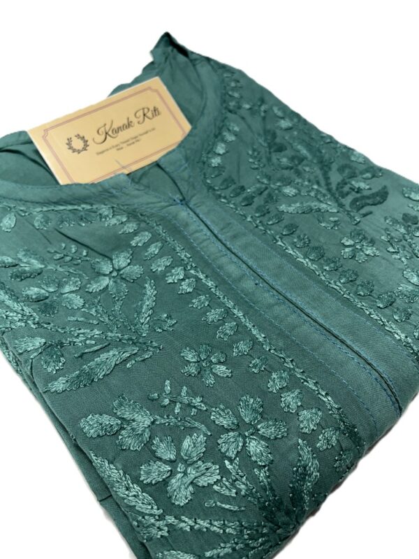 Elegant green long Chikankari kurti for women