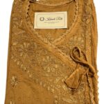 Mustard Angrakha Chikankari kurti for women online