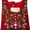 Red embroidered tunic/top with colorful floral embroidery and decorative mirror-like accents, tag attached.