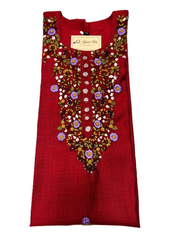 Red Cotton Hand Embroidery Kurti with Mirror Work