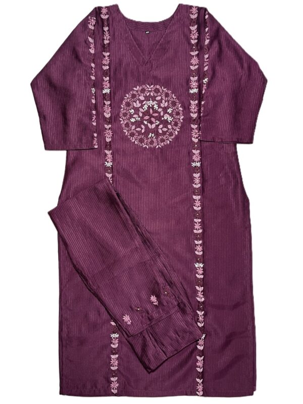 Hand embroidery wine color long kurti